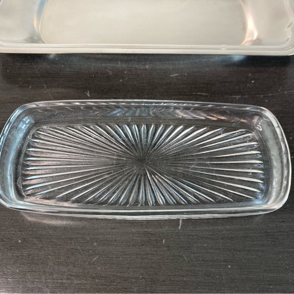 BRISTOL SILVER by POOLE Silver Plate Vintage Covered Butter Dish w Glass Insert - Picture 7 of 13
